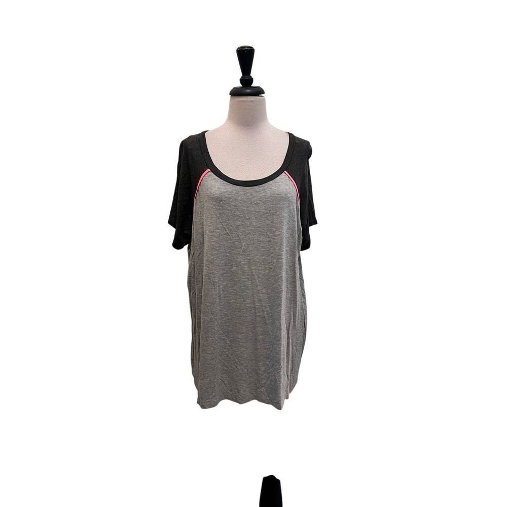 Moa Moa Women's Colorblock Short Sleeve T-Shirt Heather Gray Charcoal Sz 1X NWT